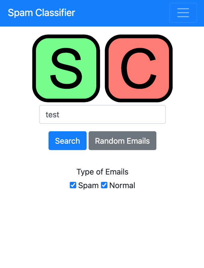 SpamClassifier website preview